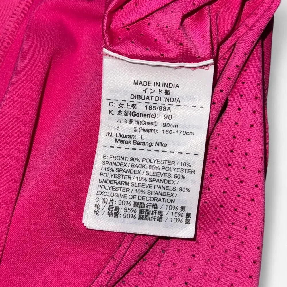 Nike Dri-Fit Short Sleeve Hot Pink and Black Athletic Top with Mesh Back; Size M